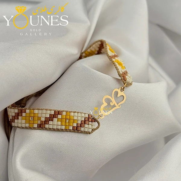 دستبند بند میوکی طرح دو قلب طلا